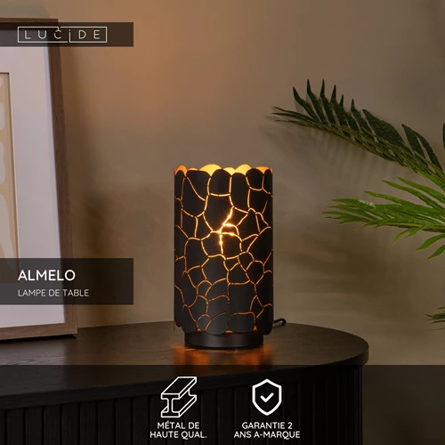 Lucide ALMELO - Lampe de table - Ø 15 cm - 1xE27 - Noir - USP